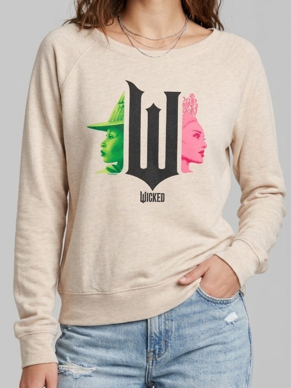 Wicked Elphaba And Galinda Cream Lightweight French Terry Long Sleeve Tee Size S